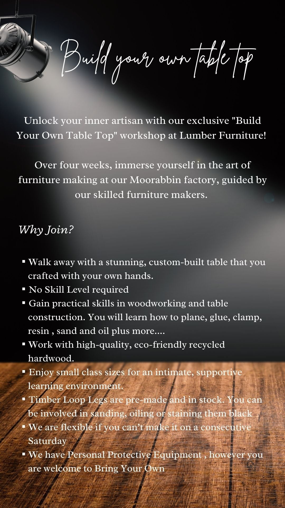 Build Your Own Table Top 12 Hour Course over 4 Days