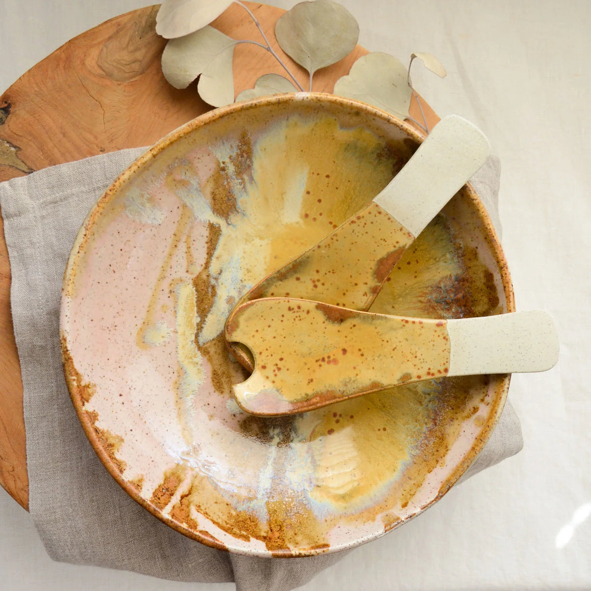 Kim Wallace Ceramic Serving Bowl ~ Earthy Retro