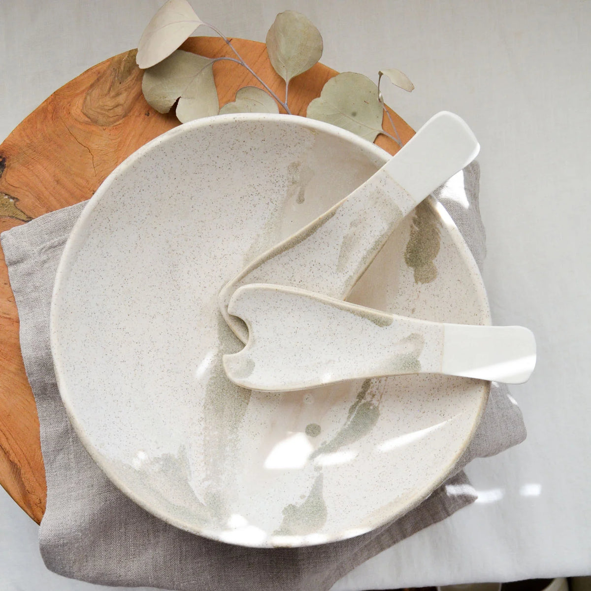 Kim Wallace Ceramic Salad servers ~ Naturals