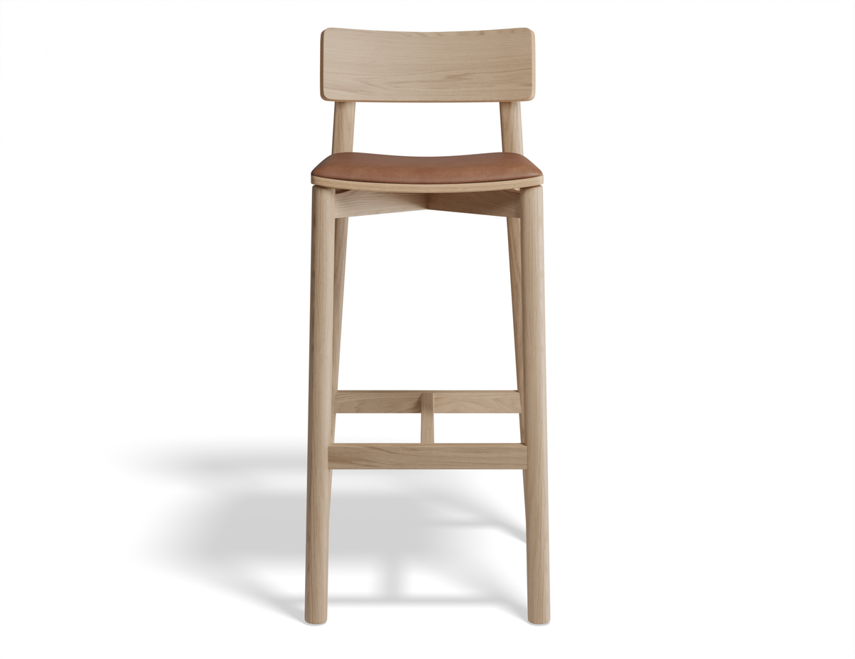 Riviera Bar Stool Natural Ash with upholstered padded seat