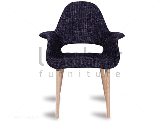 Replica Eames Saarinen Organic Chair - Charcoal Tweed w/ Natural American Ash Timber Legs